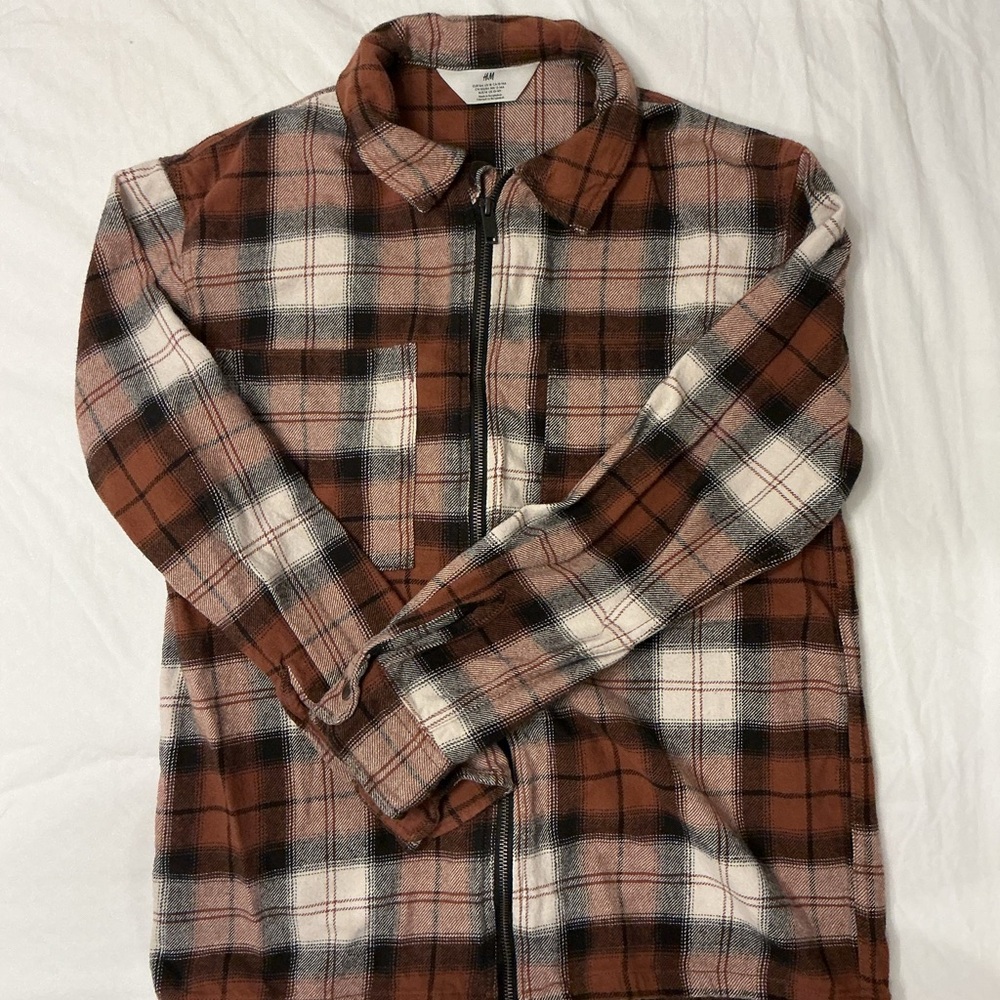 H&M Boy’s 16/18 Brown and White Plaid Shirt Jacket